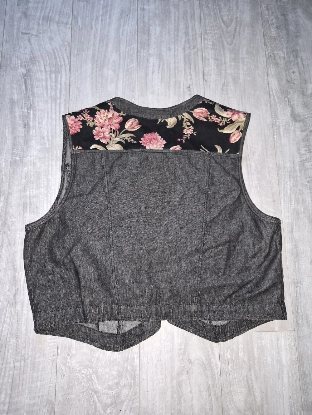Patchwork Susan Bristol Vintage Vest top button up denim lace floral L Cottagec - Picture 7 of 8